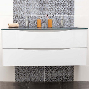 Eden 1200mm Wall Hung Vanity Unit in Gloss White & Grey Glass Basin