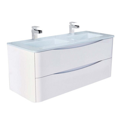 Eden 1200mm Wall Hung Vanity Unit in Gloss White & White Glass Basin