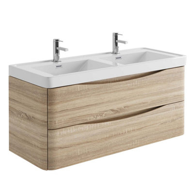 Eden 1200mm Wall Hung Vanity Unit in Light Oak & Resin Basin