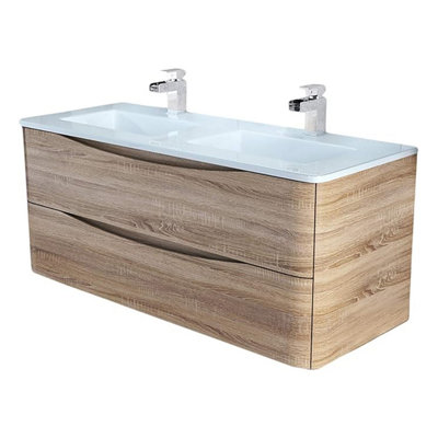 Eden 1200mm Wall Hung Vanity Unit in Light Oak & White Glass Basin