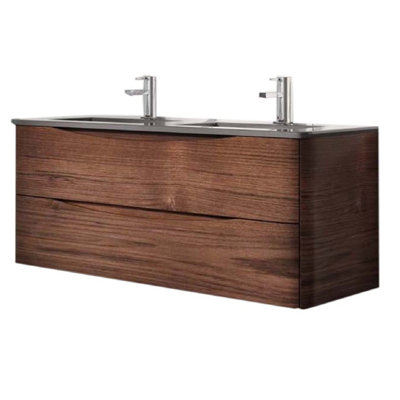 Eden 1200mm Wall Hung Vanity Unit in Redwood & Grey Glass Basin