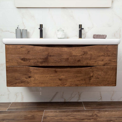 Eden 1200mm Wall Hung Vanity Unit in Redwood & Link Resin Basin