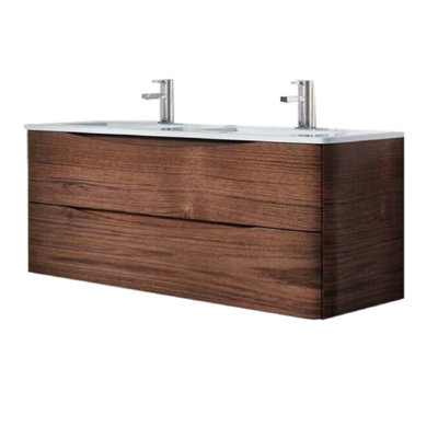 Eden 1200mm Wall Hung Vanity Unit in Redwood & White Glass Basin