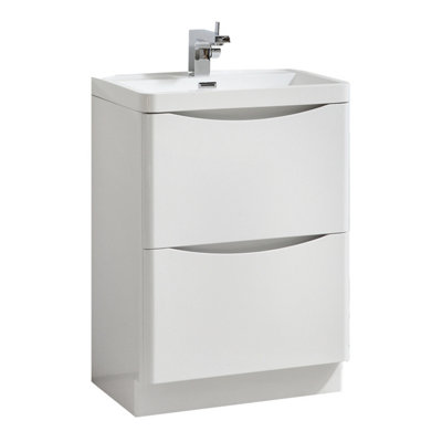 Eden 600mm Floorstanding Vanity Unit in Gloss White & Resin Basin