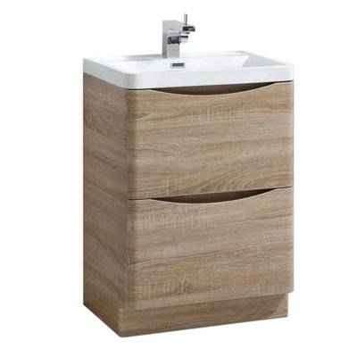 Eden 600mm Floorstanding Vanity Unit in Light Oak & Resin Basin