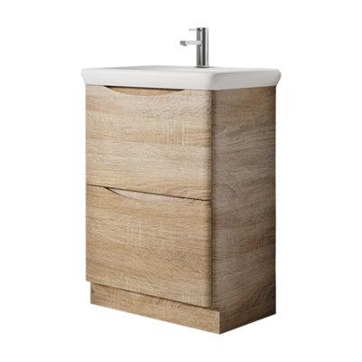 Eden 600mm Floorstanding Vanity Unit in Light Oak & Round Resin Basin