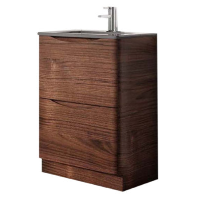 Eden 600mm Floorstanding Vanity Unit in Redwood & Grey Glass Basin