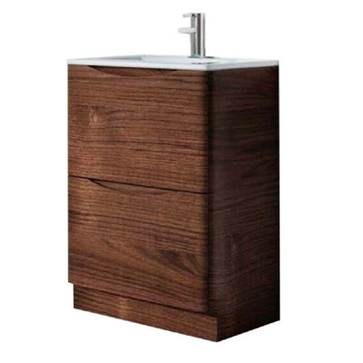 Eden 600mm Floorstanding Vanity Unit in Redwood & White Glass Basin