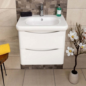 Eden 600mm Wall Hung Vanity Unit in Gloss White & Link Resin Basin