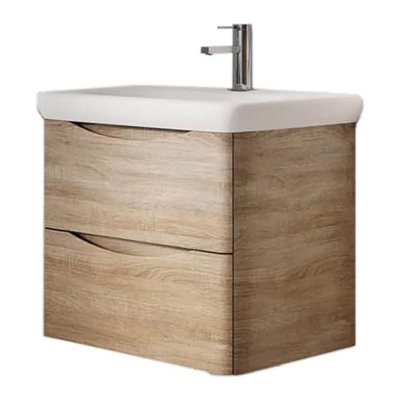 Eden 600mm Wall Hung Vanity Unit in Light Oak & Link Resin Basin