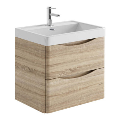 Eden 600mm Wall Hung Vanity Unit in Light Oak & Resin Basin