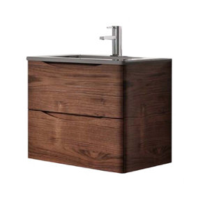 Eden 600mm Wall Hung Vanity Unit in Rosewood & Grey Glass Basin