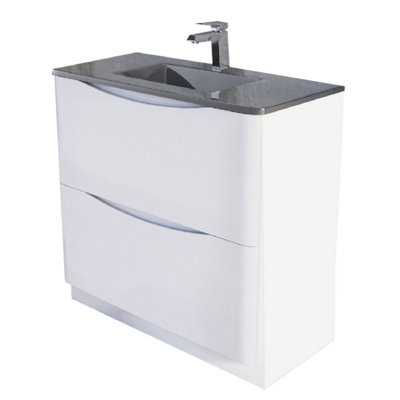 Eden 900mm Floorstanding Vanity Unit in Gloss White & Grey Glass Basin