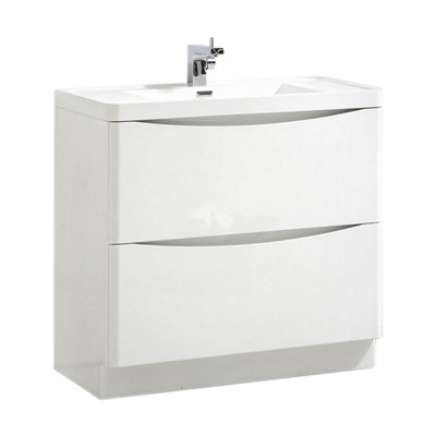 Eden 900mm Floorstanding Vanity Unit in Gloss White & Resin Basin