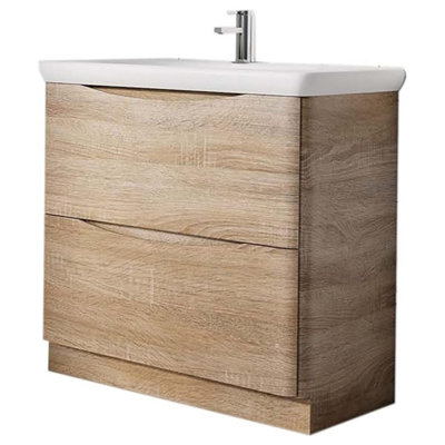 Eden 900mm Floorstanding Vanity Unit in Light Oak & Link Resin Basin