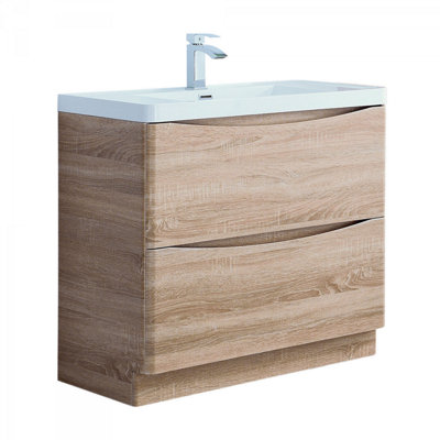 Eden 900mm Floorstanding Vanity Unit in Light Oak & Resin Basin