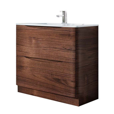 Eden 900mm Floorstanding Vanity Unit in Redwood & White Glass Basin