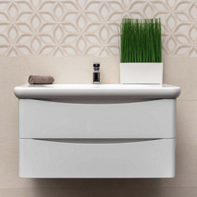 Eden 900mm Wall Hung Vanity Unit in Gloss White & Link Resin Basin