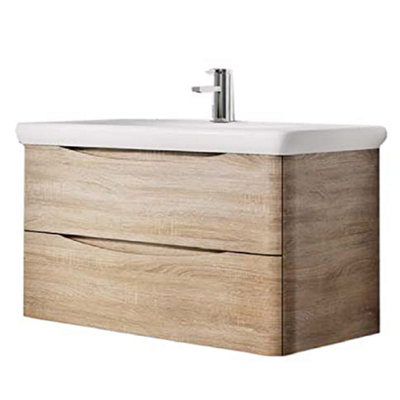 Eden 900mm Wall Hung Vanity Unit in Light Oak & Link Resin Basin