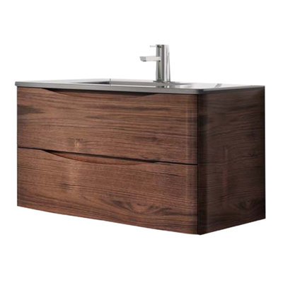 Eden 900mm Wall Hung Vanity Unit in Redwood & Grey Glass Basin