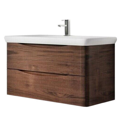 Eden 900mm Wall Hung Vanity Unit in Redwood & Link Resin Basin