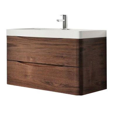 Eden 900mm Wall Hung Vanity Unit in Redwood & Resin Basin