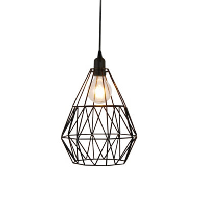 Eden E27 IP44 Pendant Light with Black Metal Frame - Adjustable 1m Flex (Lamp Not Included)