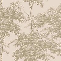 Eden Forest Trees Wallpaper Pink / Gold Rasch 214314