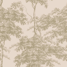 Eden Forest Trees Wallpaper Pink / Gold Rasch 214314