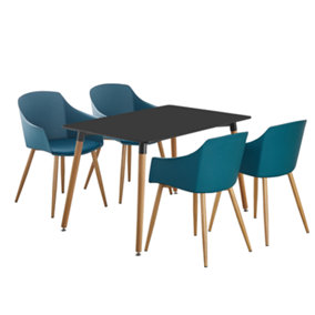 Eden Halo Dining Set with 4 Chairs, a Table and Chairs Set of 4, Black/Teal