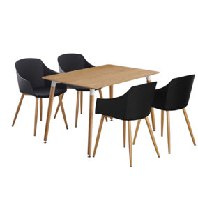 Eden Halo Dining Set with 4 Chairs, a Table and Chairs Set of 4, Oak/Black