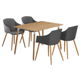 Eden Halo Dining Set with 4 Chairs, a Table and Chairs Set of 4, Oak/Grey