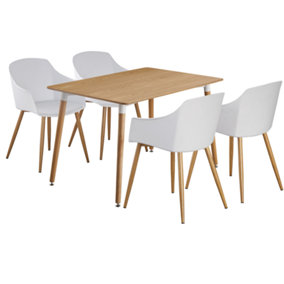 Eden Halo Dining Set with 4 Chairs, a Table and Chairs Set of 4, Oak/White