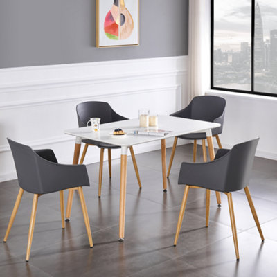 Eden Halo Dining Set with 4 Chairs, a Table and Chairs Set of 4, White/Grey