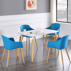 Eden Halo Dining Set with White Table and 4 Teal Chairs