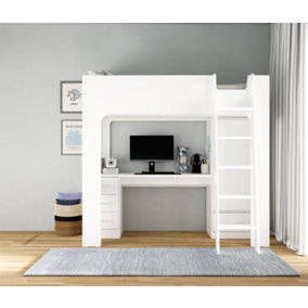 Eden High Sleeper Bed in White with Desk and Storage