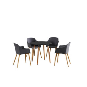Eden Round Halo Dining Set with Black Table and 4 Grey Chairs