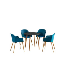 Eden Round Halo Dining Set with Black Table and 4 Teal Chairs