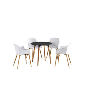 Eden Round Halo Dining Set with Black Table and 4 White Chairs