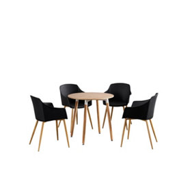 Eden Round Halo Dining Set with Oak Table and 4 Black Chairs