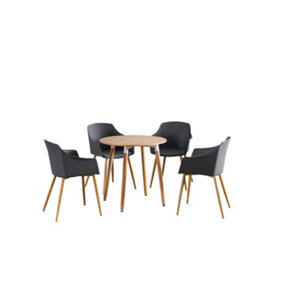 Eden Round Halo Dining Set with Oak Table and 4 Grey Chairs