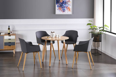 Eden Round Halo Dining Set with Oak Table and 4 Grey Chairs