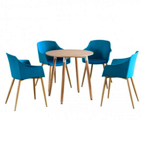 Eden Round Halo Dining Set with Oak Table and 4 Teal Chairs