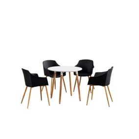 Eden Round Halo Dining Set with White Table and 4 Black Chairs