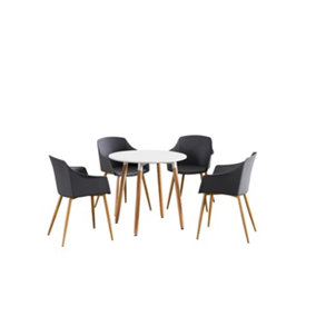 Eden Round Halo Dining Set with White Table and 4 Grey Chairs