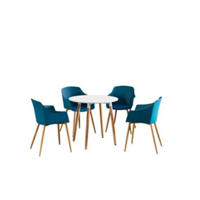 Eden Round Halo Dining Set with White Table and 4 Teal Chairs