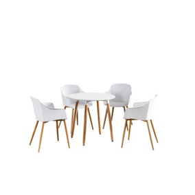 Eden Round Halo Dining Set with White Table and 4 White Chairs