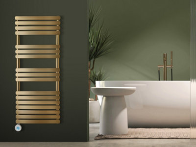 Eden Rovente 1200W Electric Towel Radiator in Brushed Brass with Smart ...