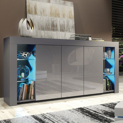 Eden Sideboard 164cm Dark Grey with High Gloss Doors and LED Lighting - Creative Furniture