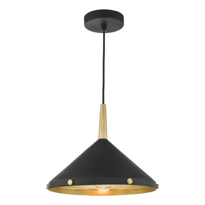 Edena 1 Light Pendant Matt Black And Gold Leaf